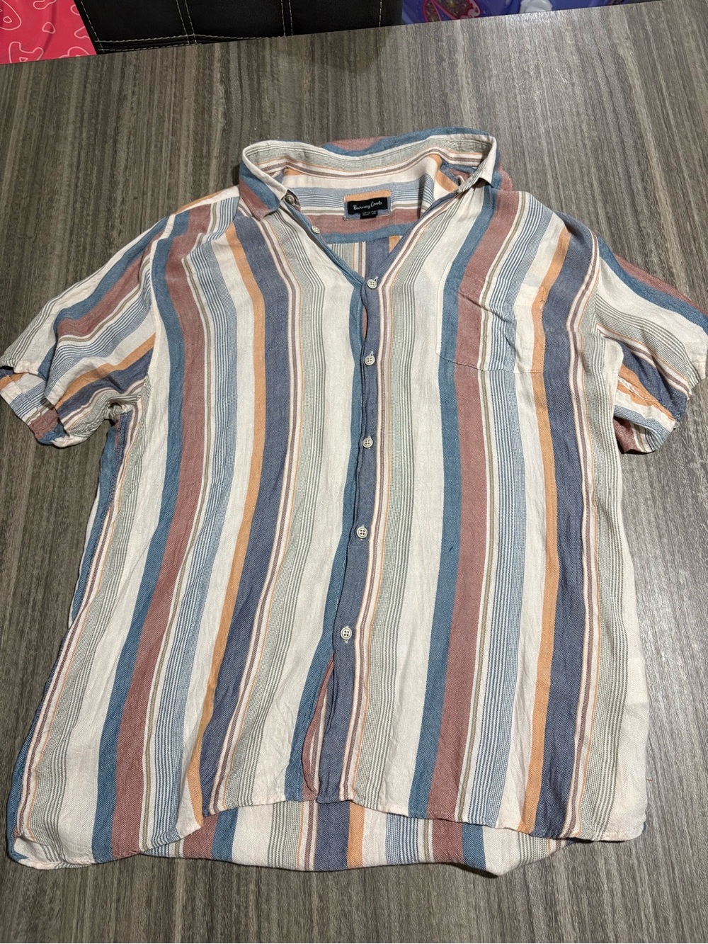Barney Cools Striped Short-Sleeve Button-Up Shirt - Blue, Brown, Cream